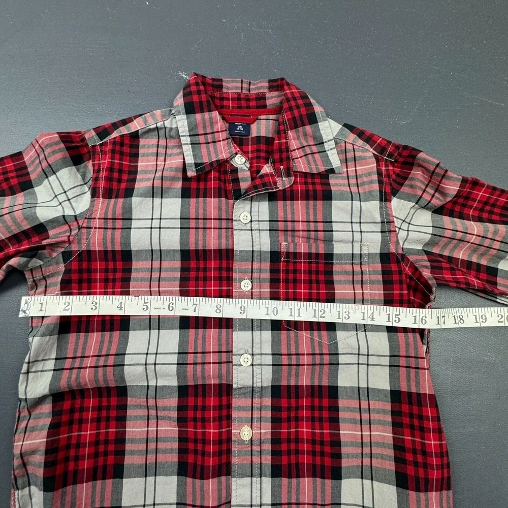 Gap Boys 4/5 Red Grey Plaid Button Up Long Sleeve Cotton Casual Shirt Classic